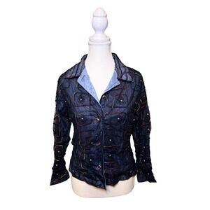 Mesh Beaded Jacket Sheer Embellished Boho Statement Alexandra Pierce Petite M
